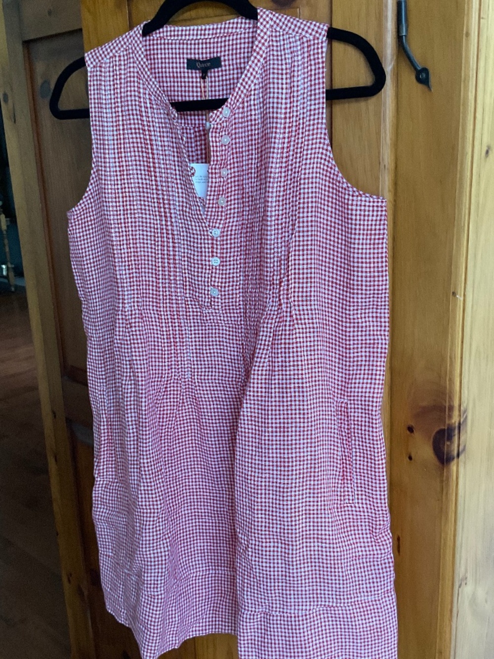 NWT Quince red gingham linen sleeveless dress M